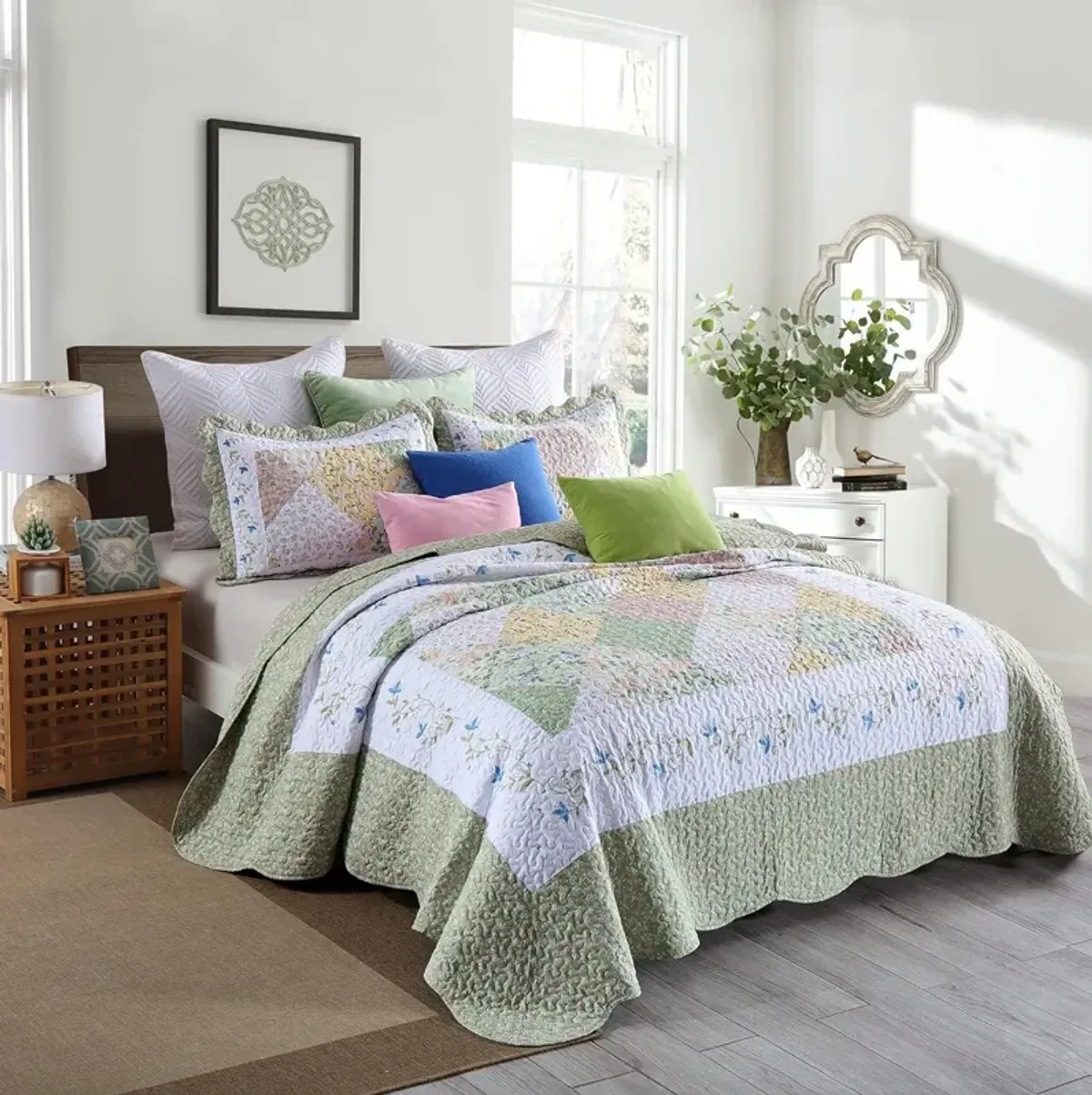 MarCielo 3 Piece Printed Quilt Bedspread Set