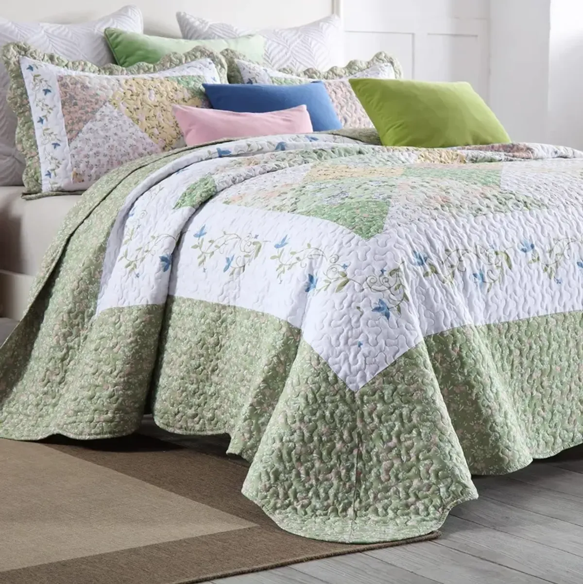 MarCielo 3 Piece Printed Quilt Bedspread Set