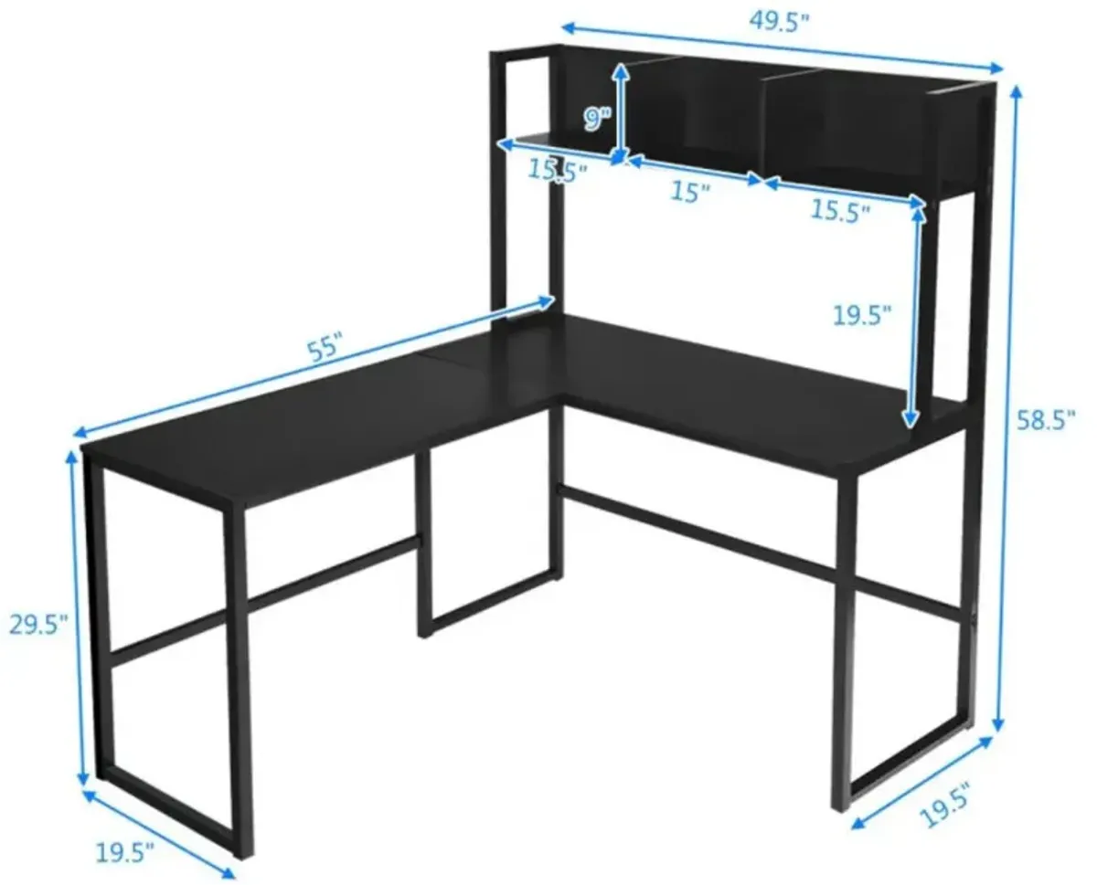 Hivvago Reversible L-Shaped Corner Desk with Storage Bookshelf