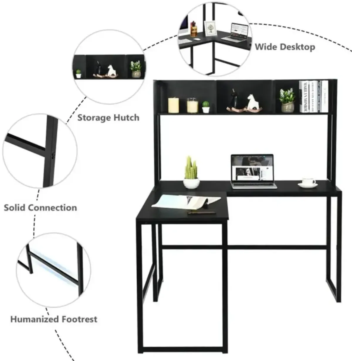 Hivvago Reversible L-Shaped Corner Desk with Storage Bookshelf