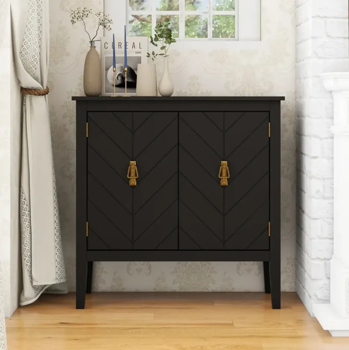 Vintage Black Wood 2-Door Cabinets