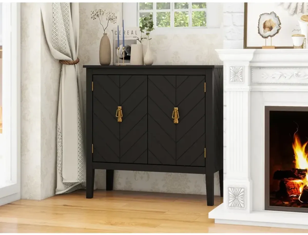 Vintage Black Wood 2-Door Cabinets