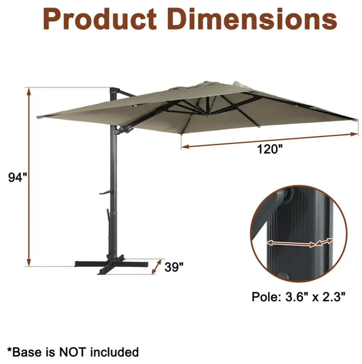 MONDAWE 10ft Square Cantilever Patio Umbrella for Outdoor Shade