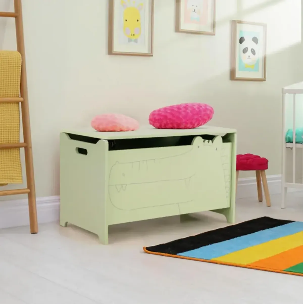 Hivvago Wooden Kids Toy Box with Safety Hinge-Green