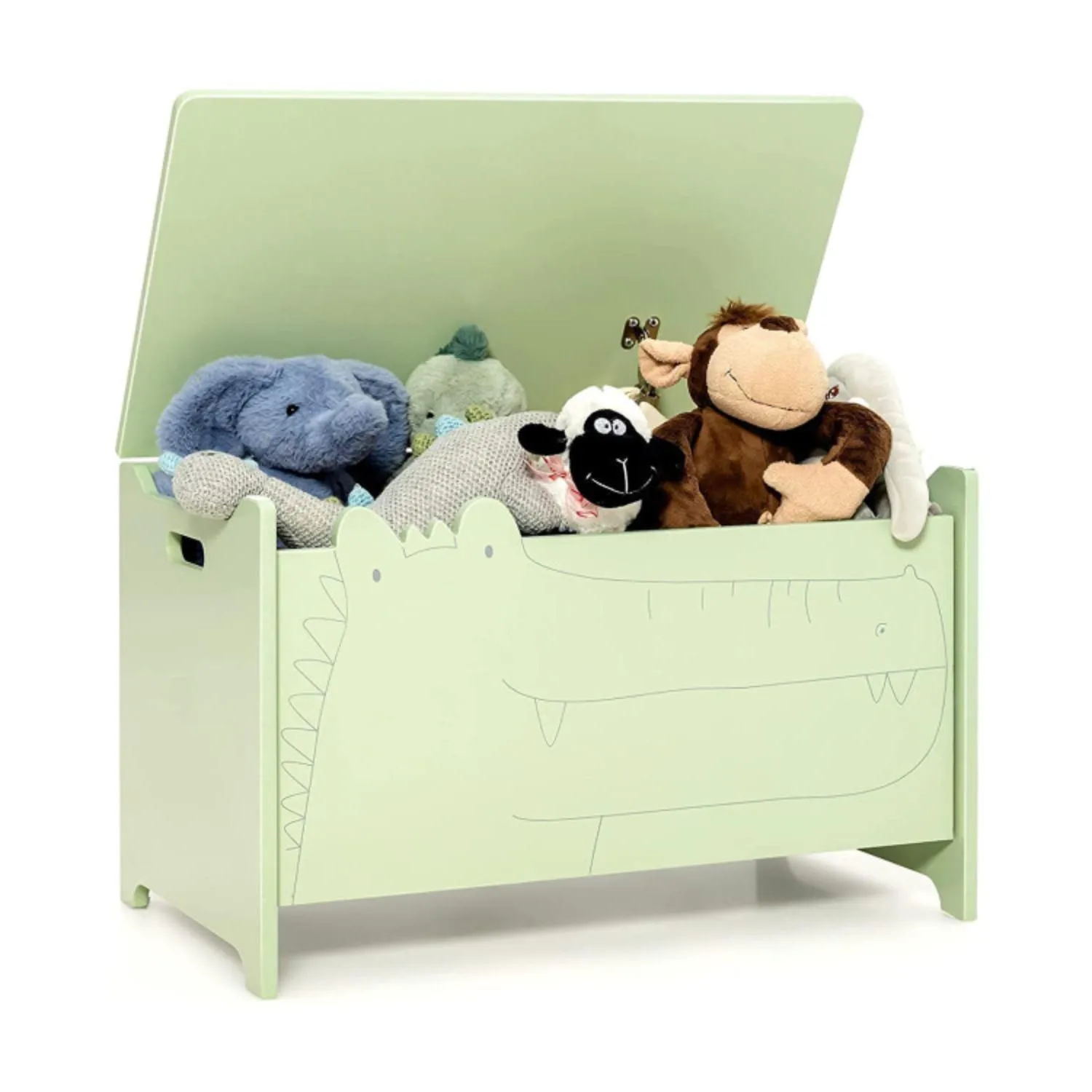 Hivvago Wooden Kids Toy Box with Safety Hinge-Green