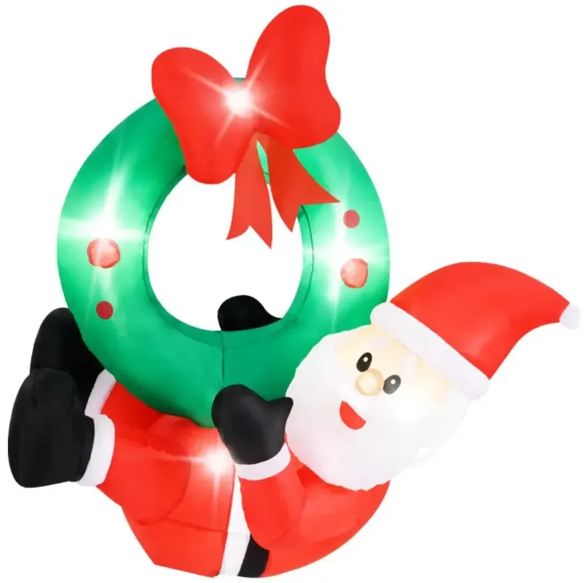 Hivvago 4 ft Inflatable Santa Claus Wreath with Red Bow and 5 LED Lights