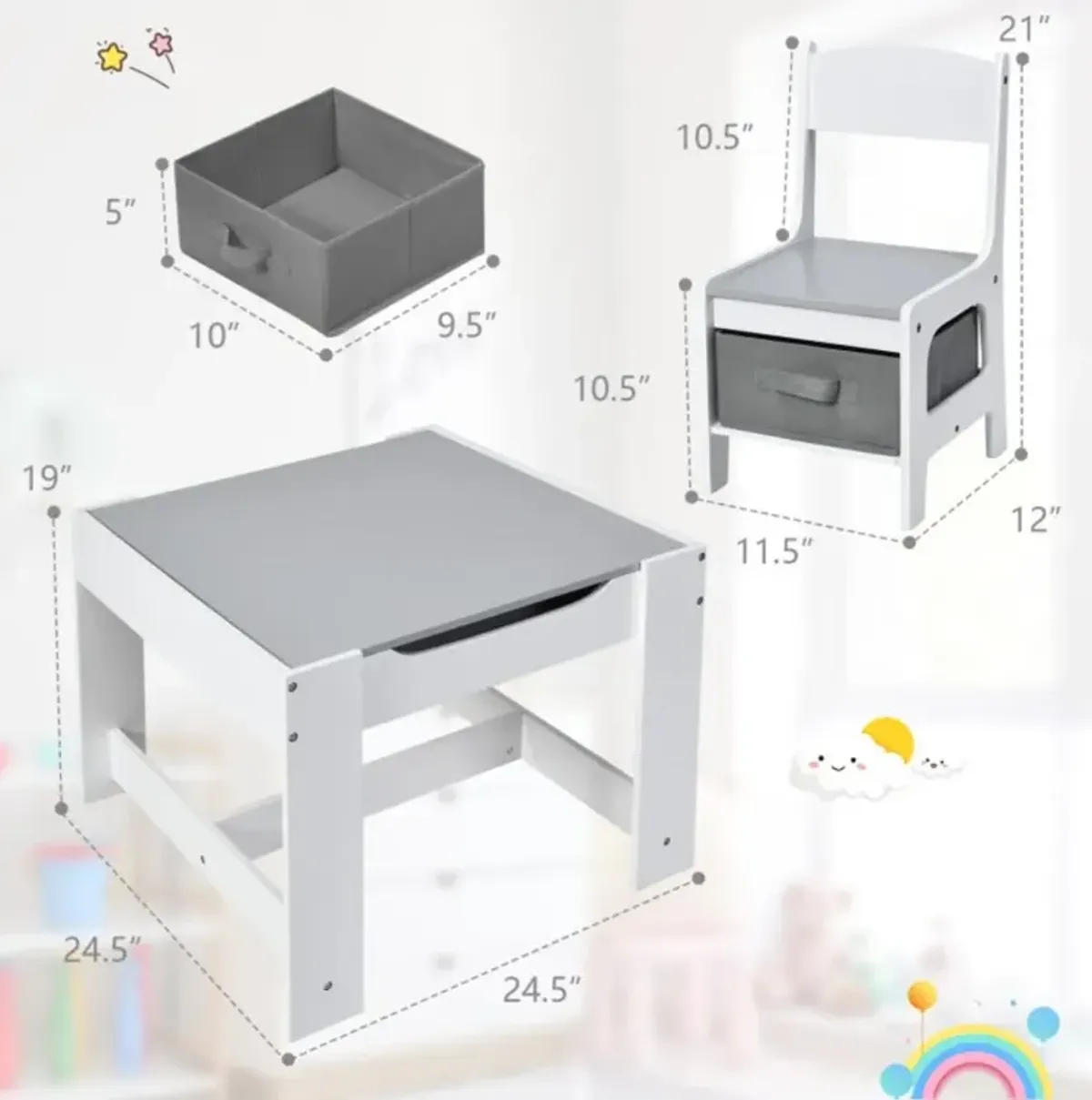 Hivvago Kids Table Chairs Set With Storage Boxes Blackboard Whiteboard Drawing