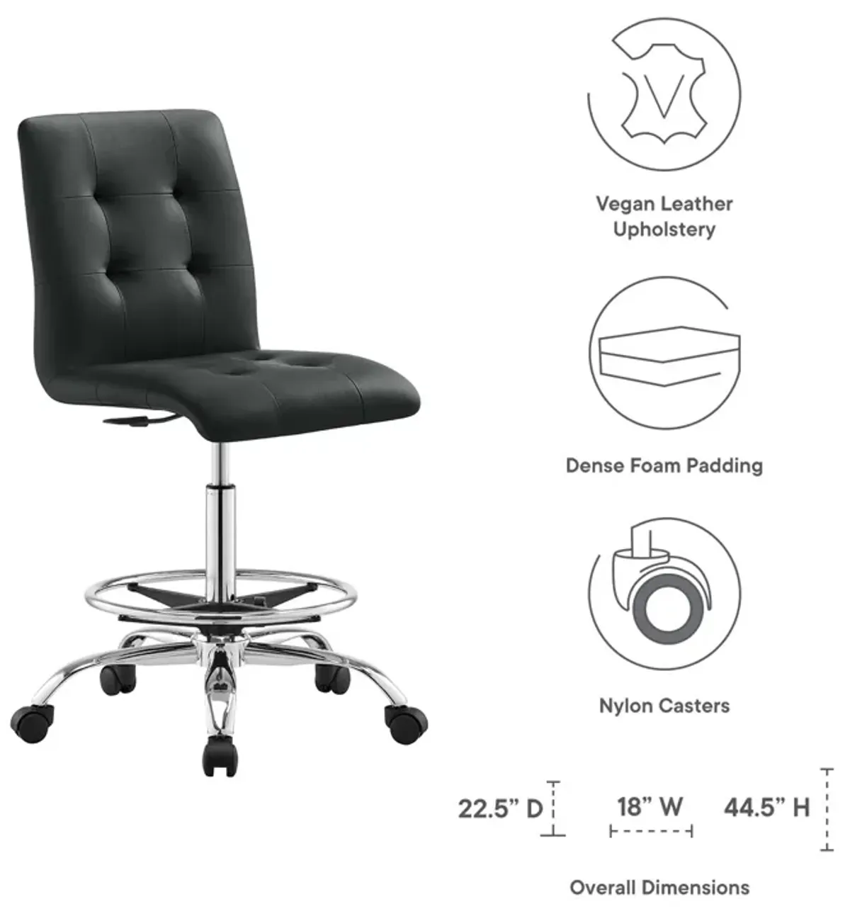 Prim Armless Vegan Leather Drafting Chair