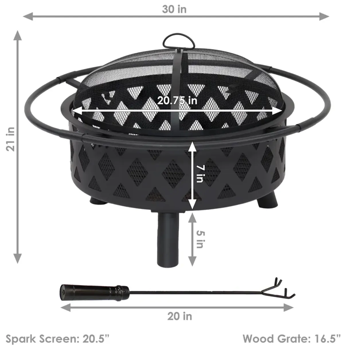 Sunnydaze 30 in Steel Crossweave Fire Pit with Spark Screen - Black