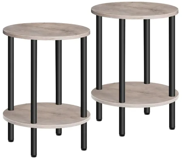 CHOEZON Round Side Table Set of 2, 2-Tier End Table, Small Nightstand with Sturdy Metal Tube, Industrial Coffee Table, for Livin