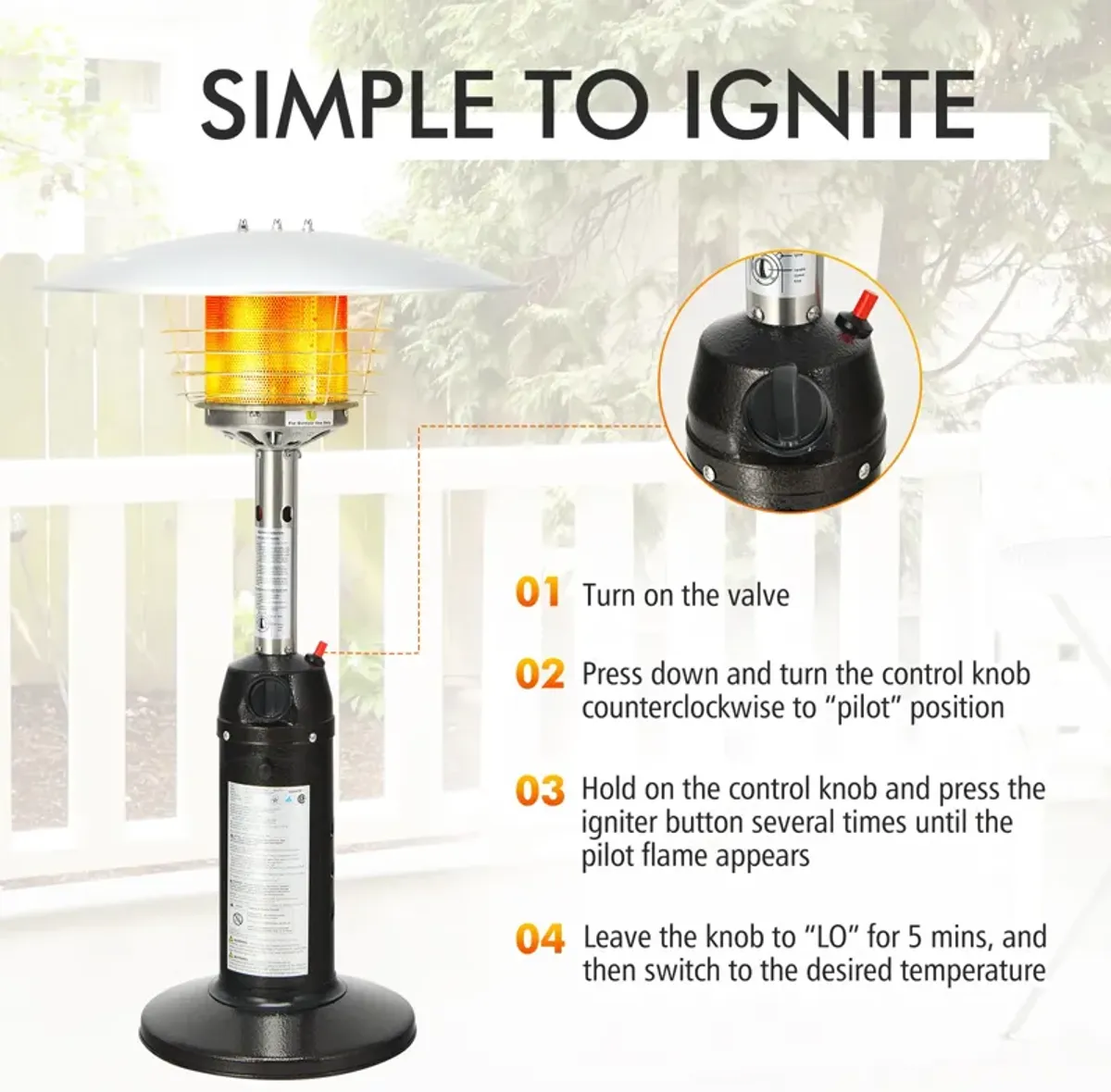 11 000 BTU Portable Tabletop Propane Patio Standing Heater-Black