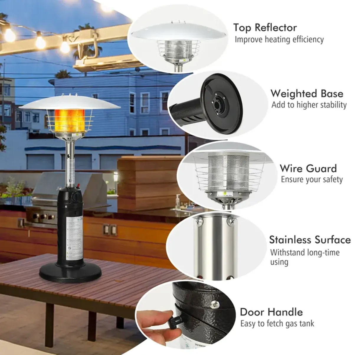 11 000 BTU Portable Tabletop Propane Patio Standing Heater-Black