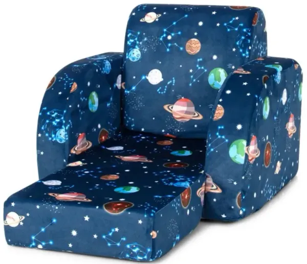 3-in-1 Convertible Kid Sofa Bed Flip-Out Chair Lounger for Toddler - Blue Outer Space