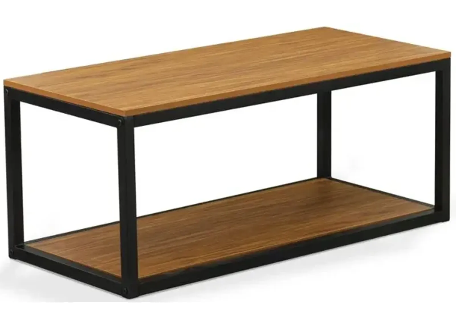 Norwich Coffee Table for Living Room, Mid Century Modern Coffee Table in Powder Coating Black Color and Brown Wood Laminate