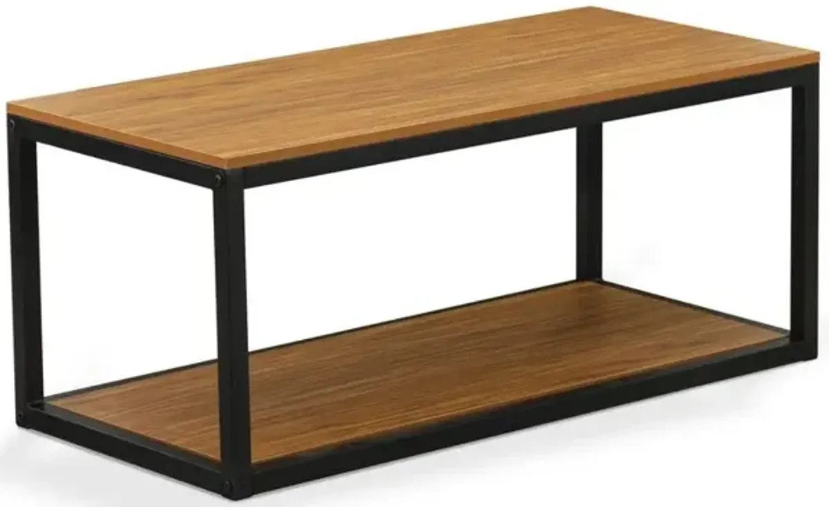 Norwich Coffee Table for Living Room, Mid Century Modern Coffee Table in Powder Coating Black Color and Brown Wood Laminate