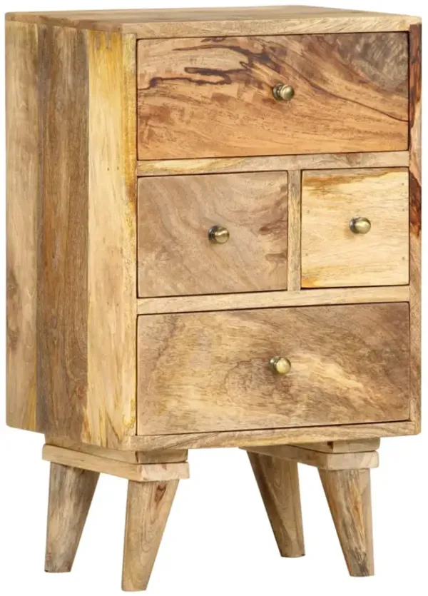 vidaXL Solid Mango Wood Bedside Cabinet - Versatile Nightstand with 4 Drawers and Beautiful Natural Finish - Dimensions: 14.2"x11.8"x23.6"