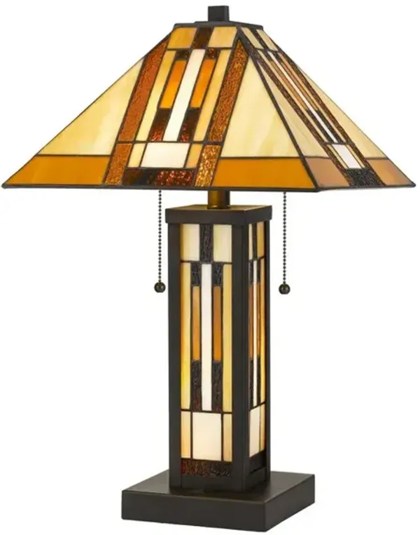127 Watt Tiffany Shade Table Lamp with Metal Base, Multicolor - Benzara