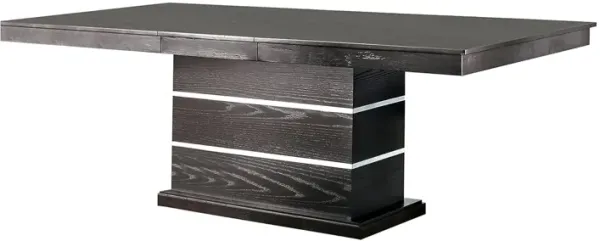 Keo Dining Table, 66-84 Inch Extendable Top, Chrome Accent Base, Brown - Benzara