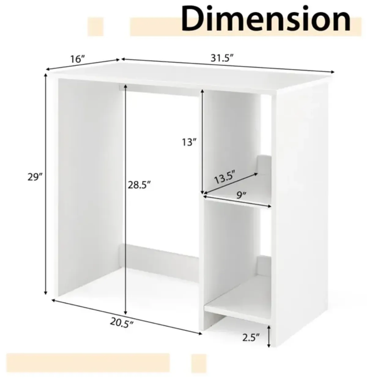 Hivvago 31.5 Inch  Modern Home Office Desk with 2 Compartments