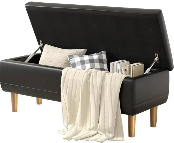 Hivvago Modern Mid-Century Black Faux Leather End of Bed Storage Bench Ottoman