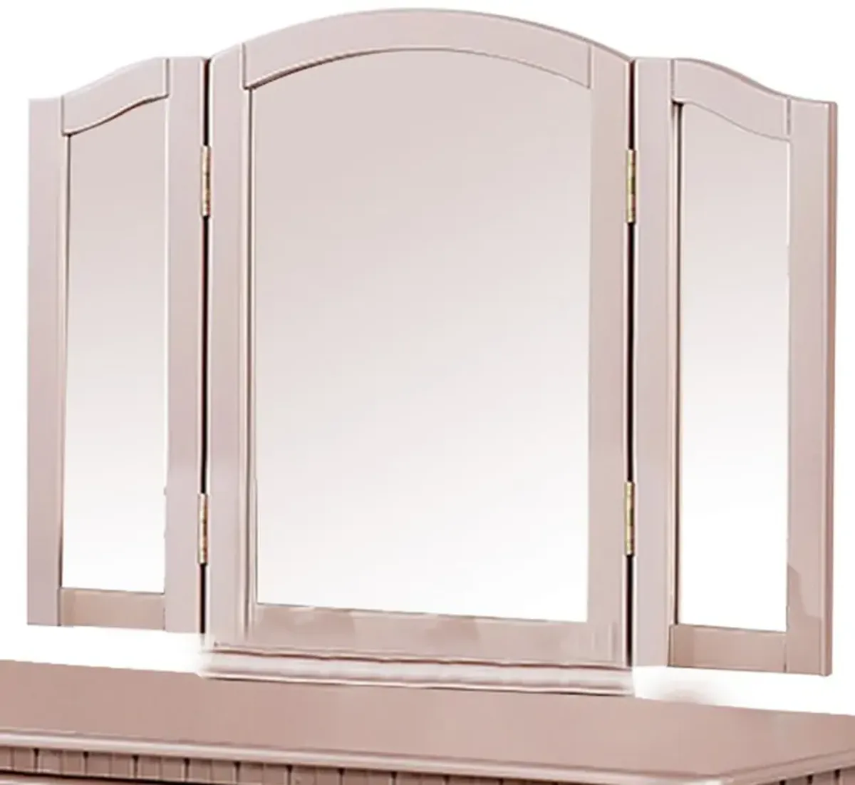 Vanity Set with Turned Tapered Legs and Three Piece Mirror, Rose Gold-Benzara