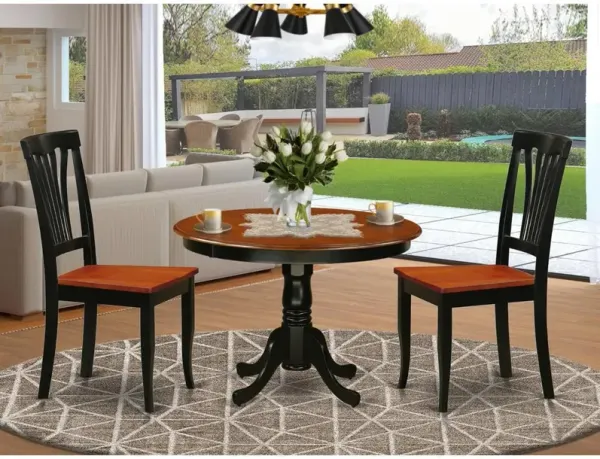 3 Pc set with a Round Table and 2 Wood Dinette Chairs in Black and Cherry