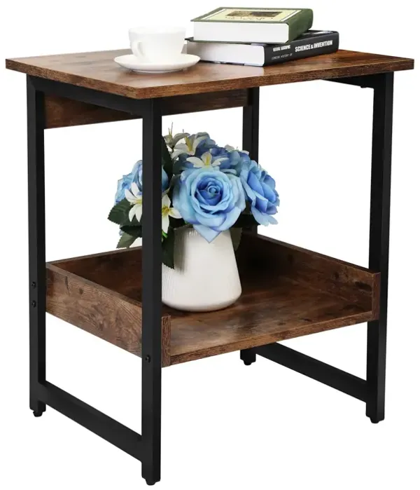 Side Table 2-Tier Coffee Tea End Table Nightstands For Sofa Simple Industrial Style - Vintage