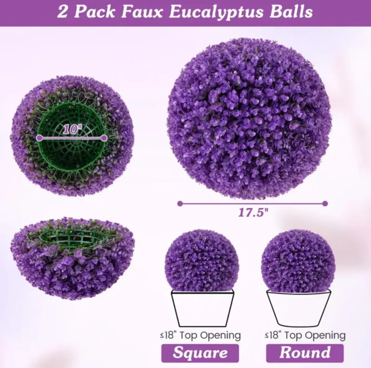 Hivvago 17.5 Inch 2 Pack Faux Eucalyptus Decorative Balls with 7 Layers Leaves