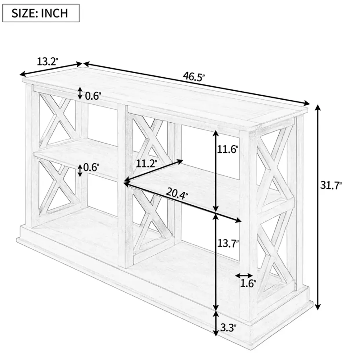 Console Table with 3-Tier Open Storage Spaces and “X” Legs, Narrow Sofa Entry Table for Living Room, Entryway and Hallway