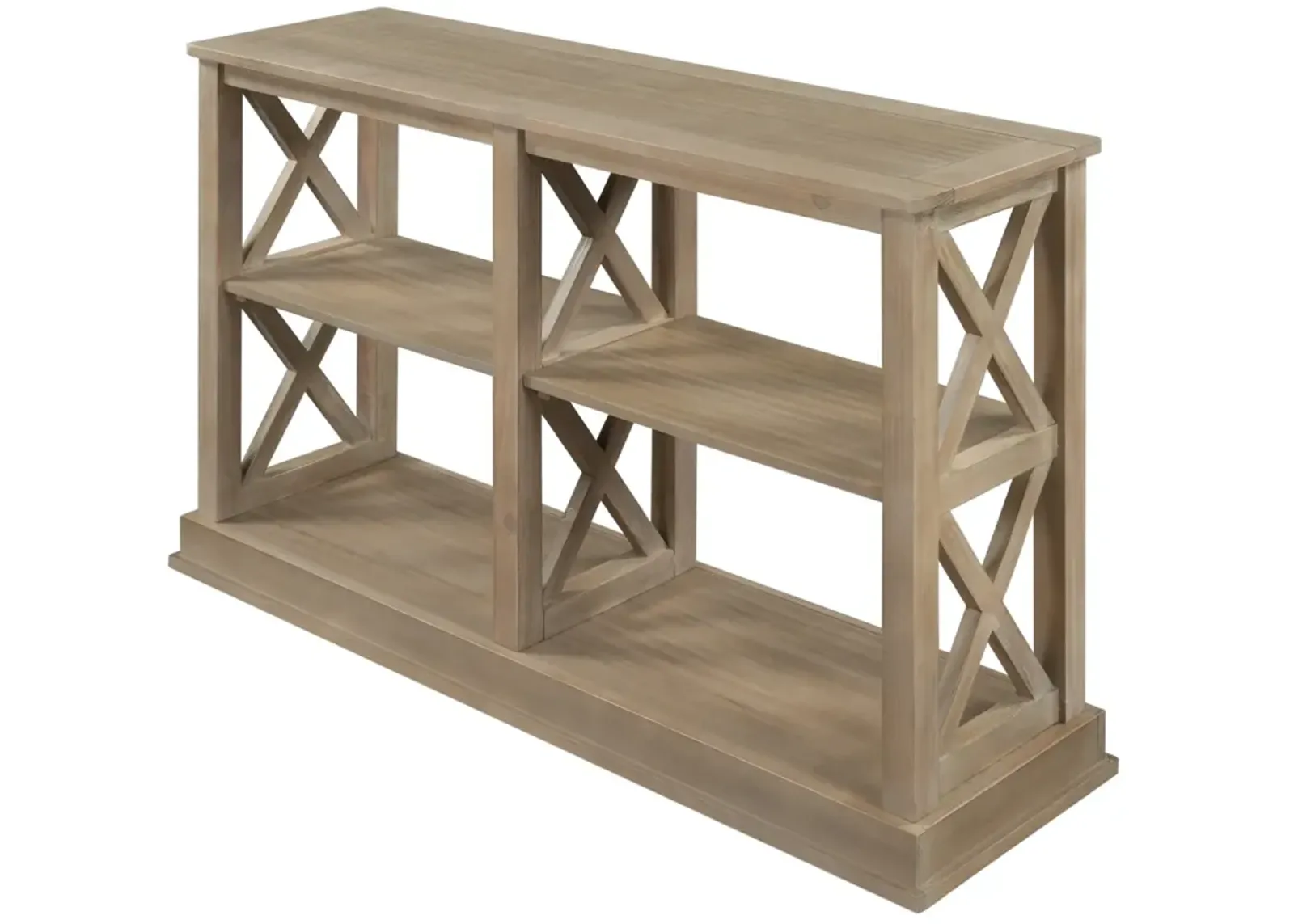 Console Table with 3-Tier Open Storage Spaces and “X” Legs, Narrow Sofa Entry Table for Living Room, Entryway and Hallway