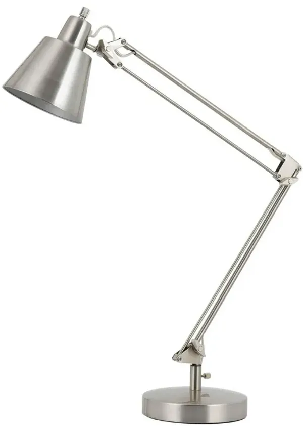 60W Metal Task Lamp with Adjustable Arms and Swivel Head, Silver - Benzara