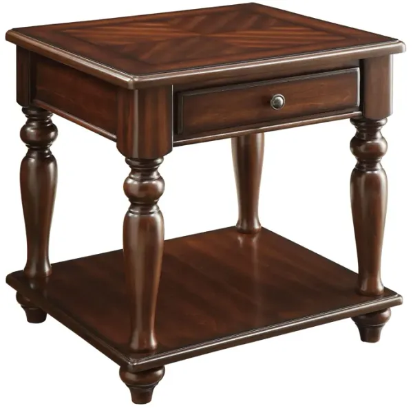 Wooden End Table with 1 Drawer and 1 Bottom Shelf, Walnut Brown-Benzara