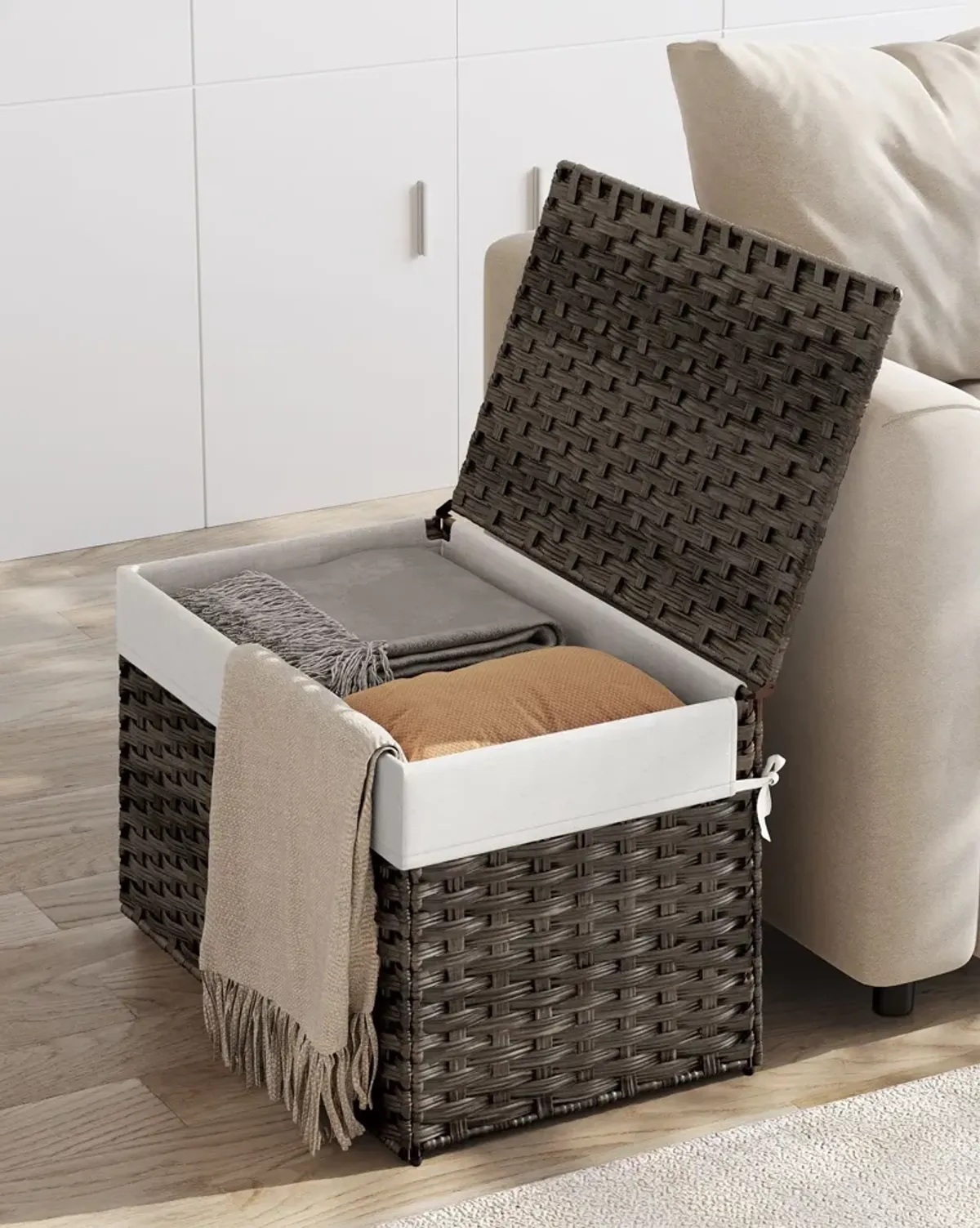 Storage Trunk with Cotton Liner and Metal Frame for Bedroom and Closet