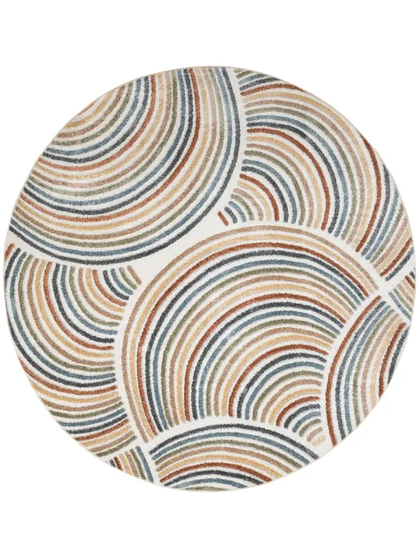 Astra Machine Washable ASW08 Ivory/Multicolor 5'3" x Round Rug