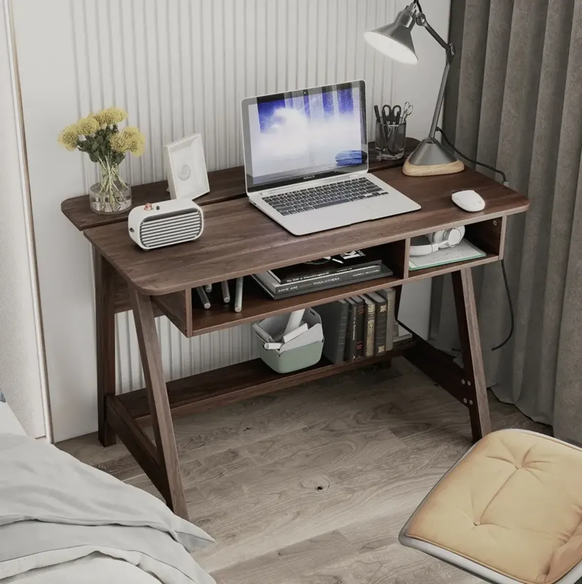 Mid Century Writing Desk with Storage Cubes and Hidden Compartment