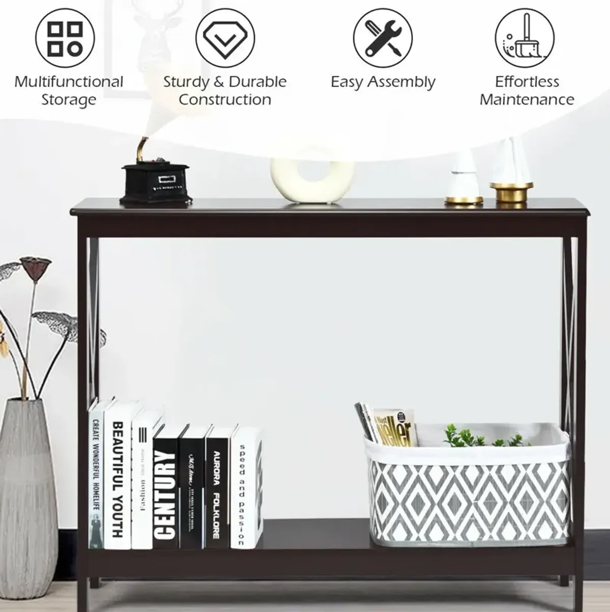 2-Tier Console X-Design Sofa Side Accent Table