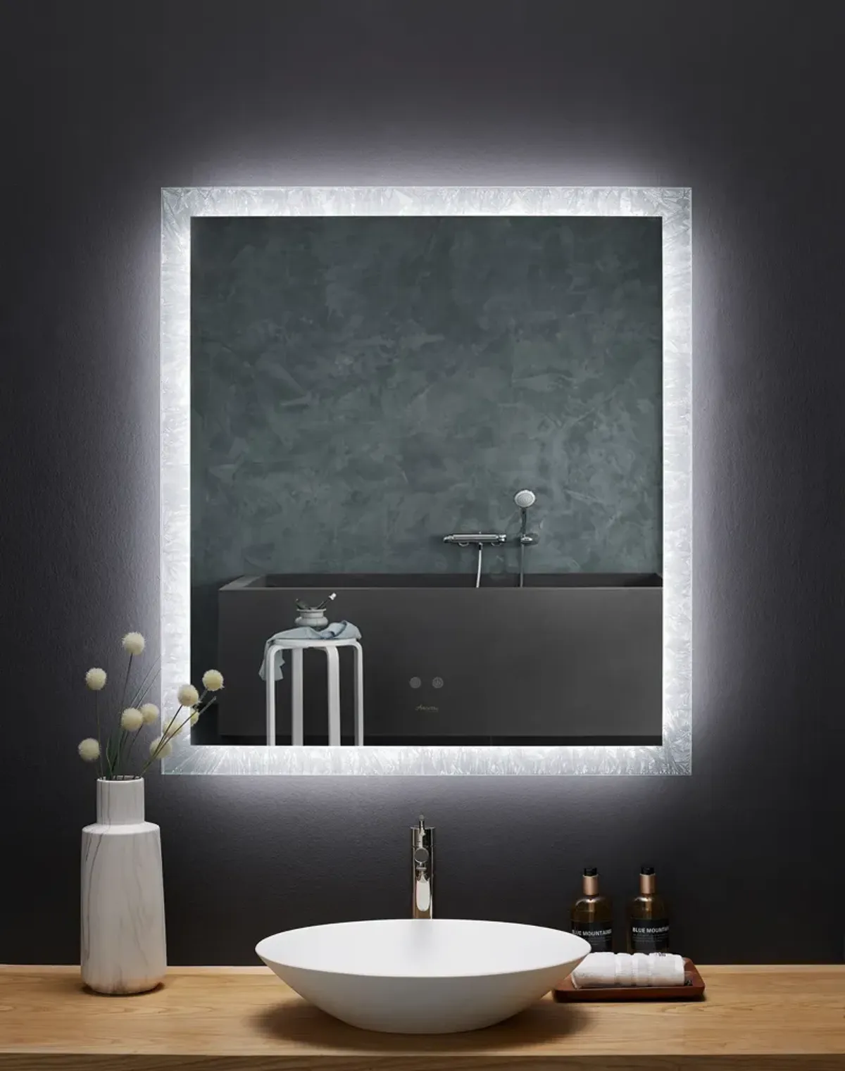 FRYSTA LED Frameless Rectangular Mirror with Dimmer and Defogger