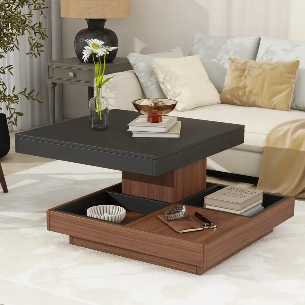 Merax Modern Square Rotating Coffee Table