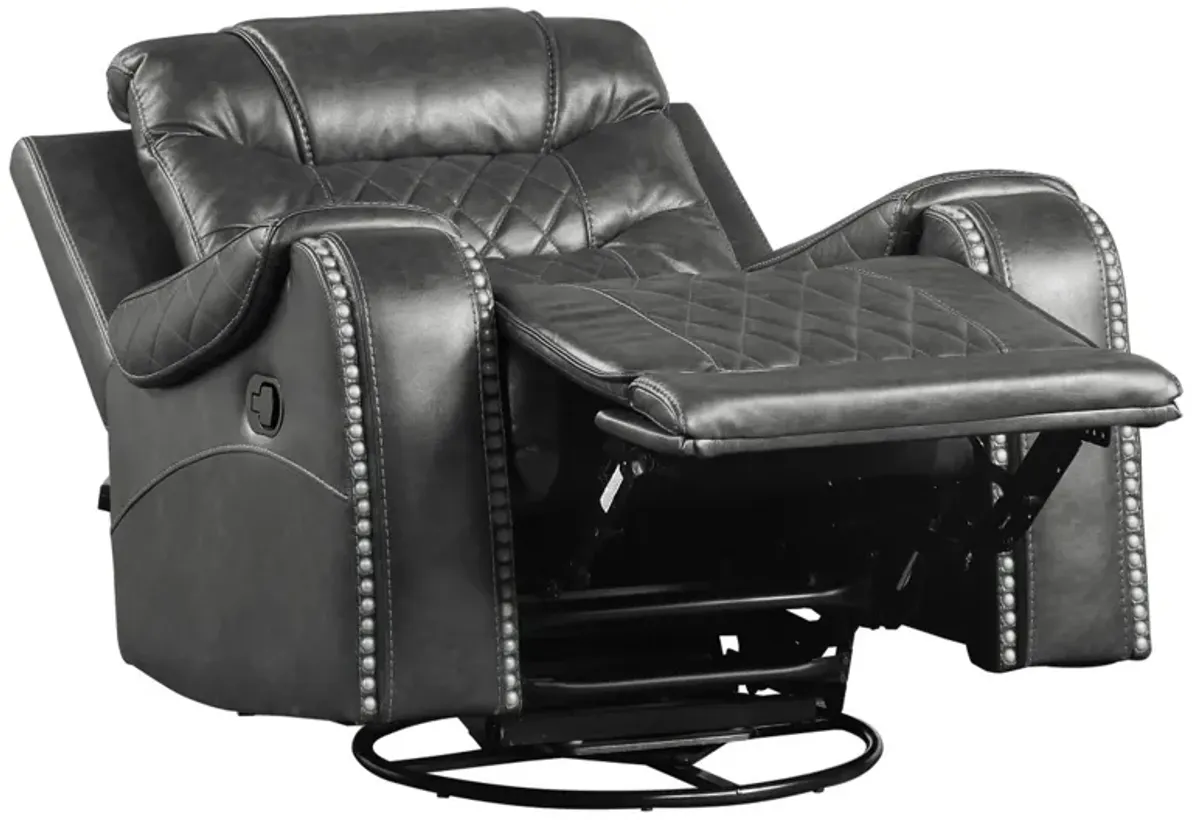 Paul 38 Inch Manual Swivel Glider Recliner Chair, Gray Faux Leather - Benzara