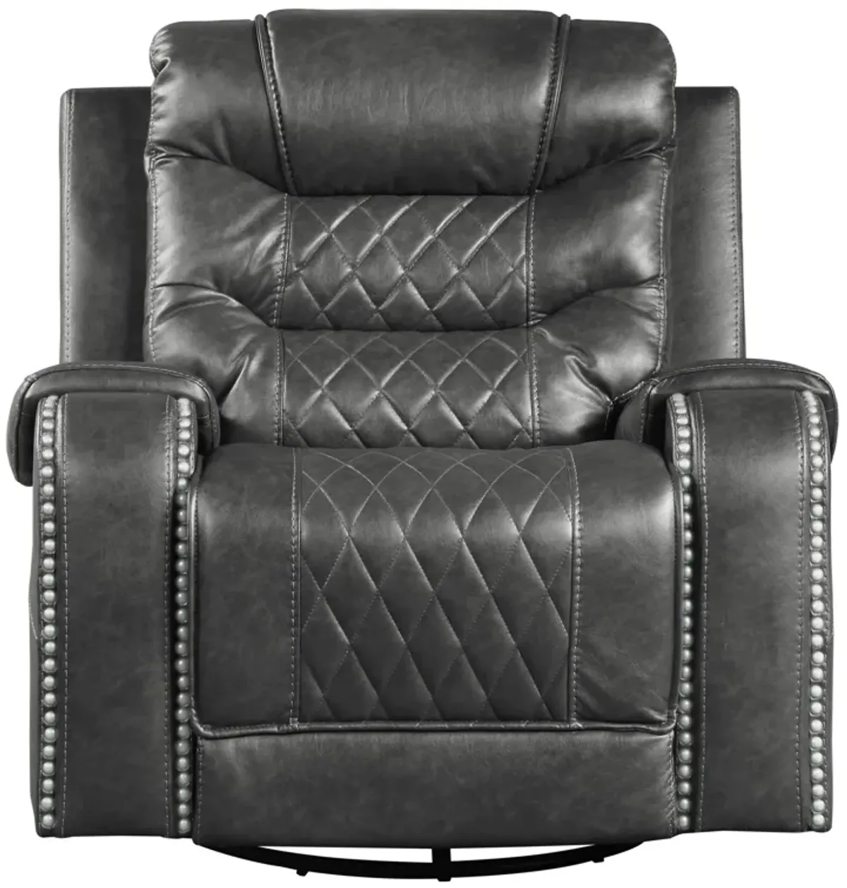 Paul 38 Inch Manual Swivel Glider Recliner Chair, Gray Faux Leather - Benzara