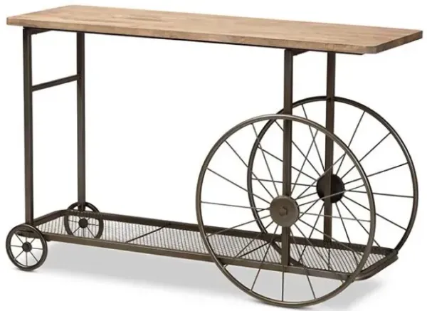 Black Finished Metal Wheeled Console Table