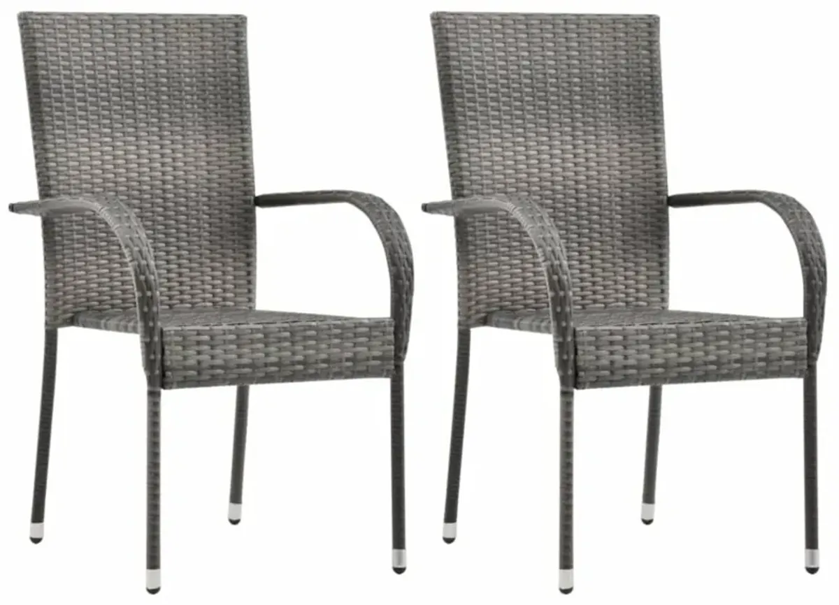 vidaXL Stackable Outdoor Chairs 2 pcs Gray Poly Rattan