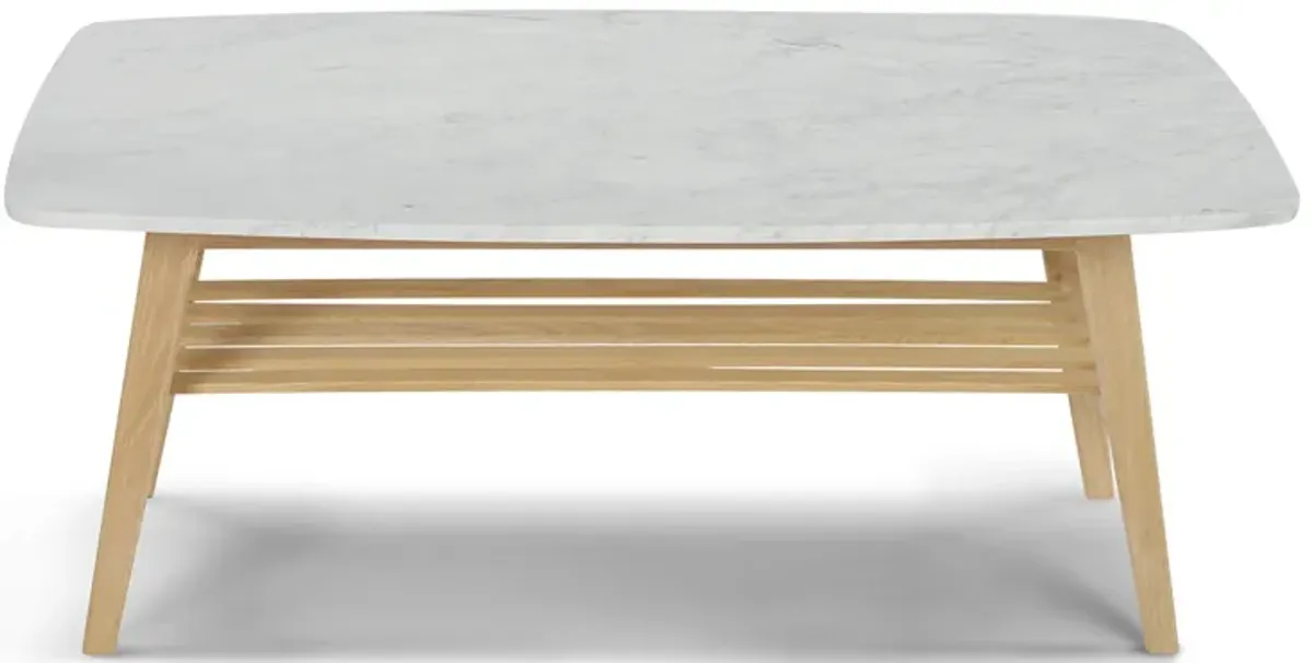 Laura 43" Rectangular Italian Carrara White Marble Coffee Table with Shelf