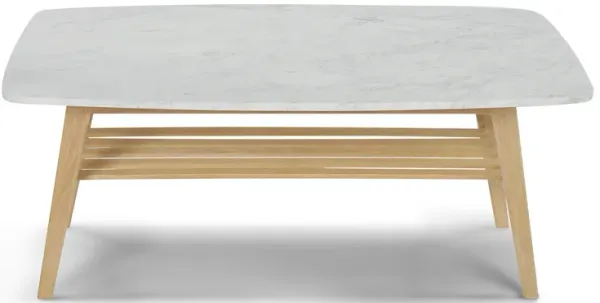 Laura 43" Rectangular Italian Carrara White Marble Coffee Table with Shelf