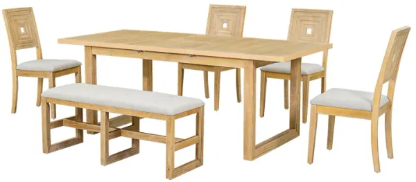 Modern 6-Piece Dining Set with 4 Chairs, Bench, Extendable Table