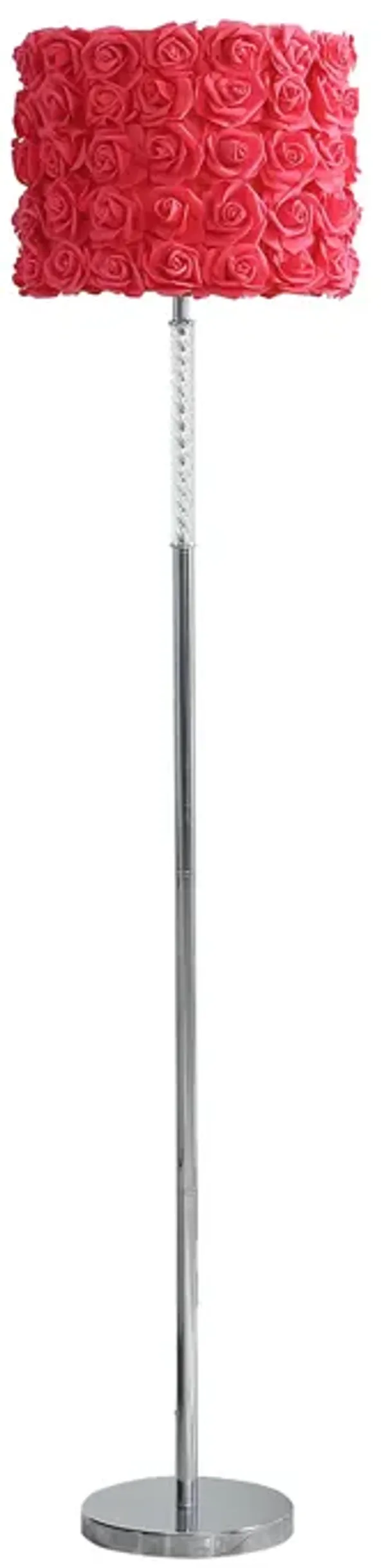 Hivvago 63" Steel and Acrylic Floor Lamp With Red Flowers Fabric Drum Shade