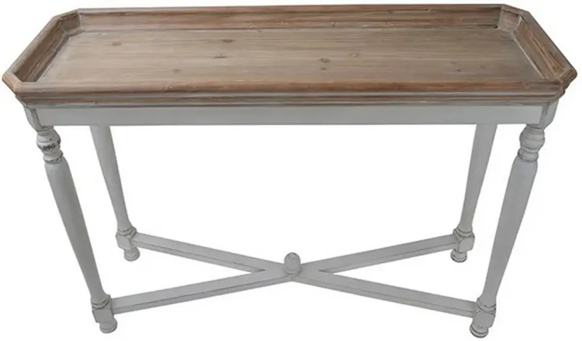 42 Inch Sofa Table, Narrow Design, Fir Wood, MDF, Brown, Antique White - Benzara