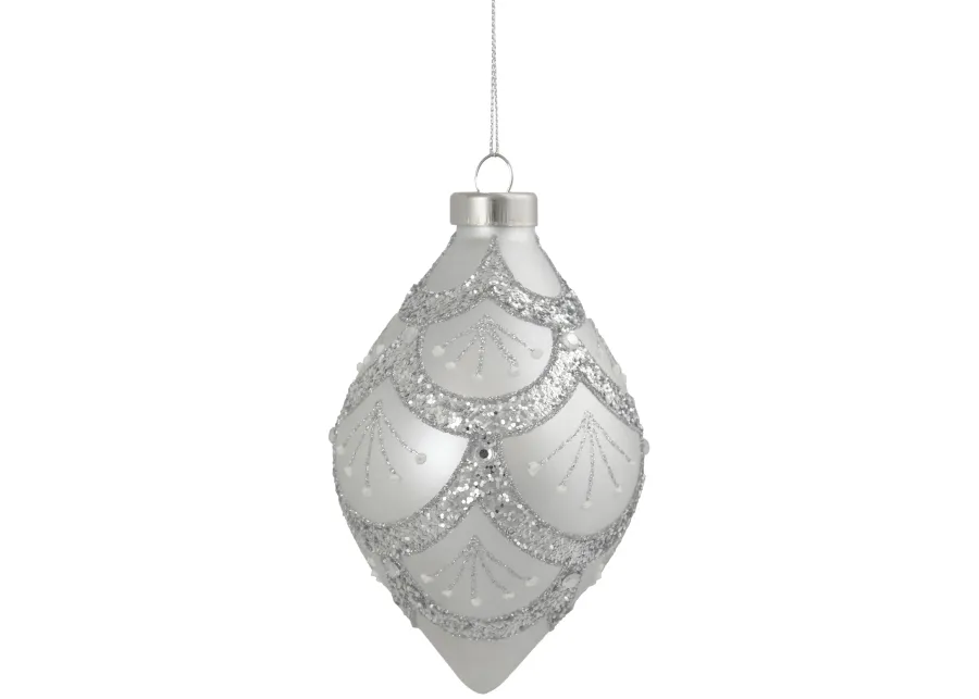 5" Silver Glitter Cosmoid Finial Glass Christmas Ornament