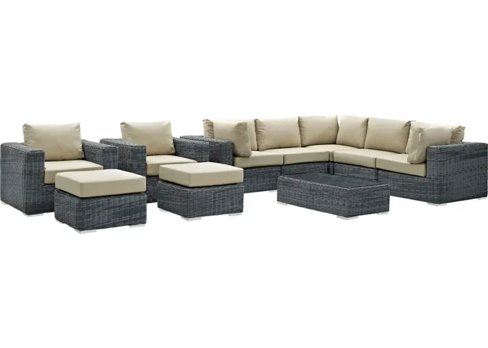 Summon Outdoor Patio Sectional Sofa Set - Ultimate Comfort & Quality | 10 Piece Sunbrella Sectional Set with Coffee Table | Two-Tone Synthetic Rattan Weave | All-Weather Cushions | UV Protection | Powder-Coated Aluminum Frame | Stylish & Modern Design