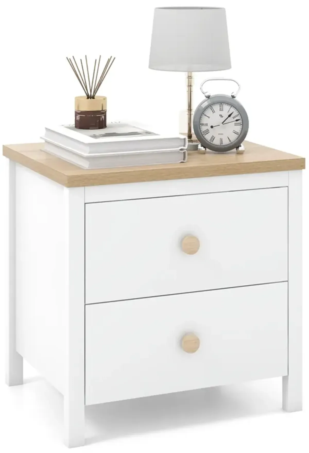 2-Drawer Nightstand with Rubber Wood Legs